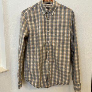 Men's J. Crew Button Down Plaid Shirt - Medium - Yellow/Grey - Slim Fit